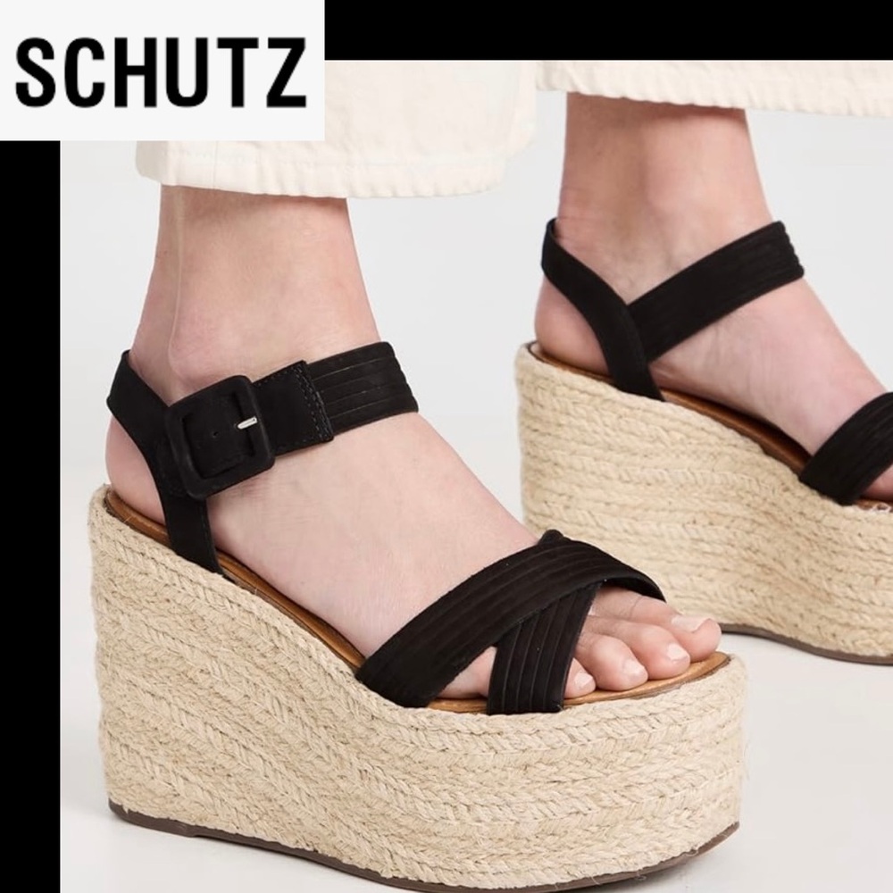 NIB SCHUTZ Blisse Wedge Sandals Black Size 9.5